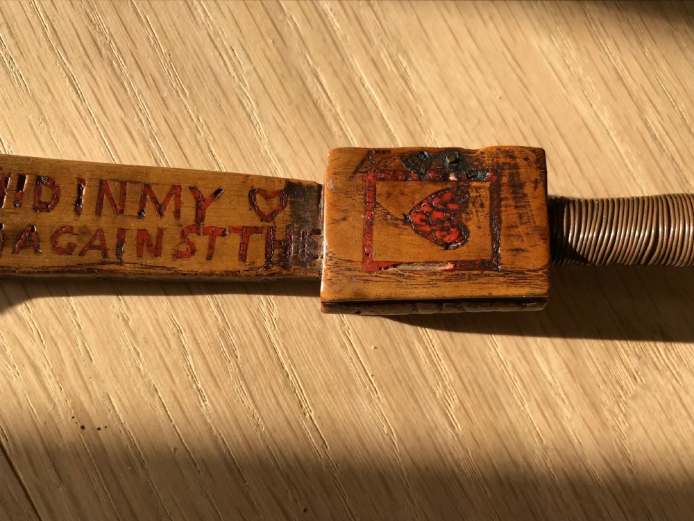A Rare Antique Treen Knitting Sheath - Carved Bible & Verse in Red  View IV