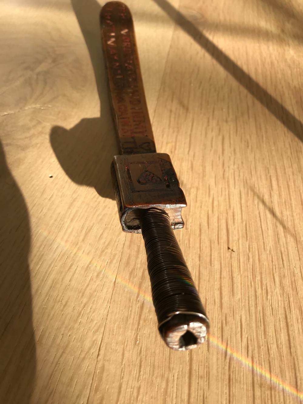 A Rare Antique Treen Knitting Sheath - Carved Bible & Verse in Red  View X