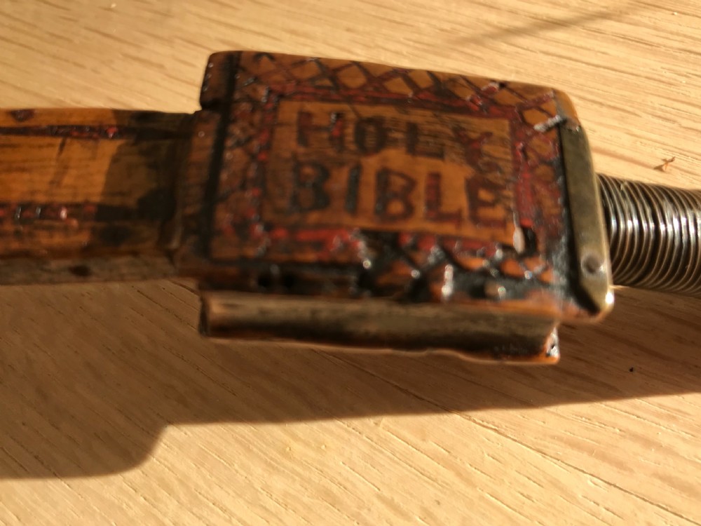 A Rare Antique Treen Knitting Sheath - Carved Bible & Verse in Red  View XII