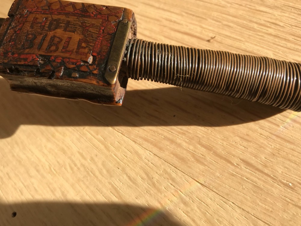 A Rare Antique Treen Knitting Sheath - Carved Bible & Verse in Red  View XIII