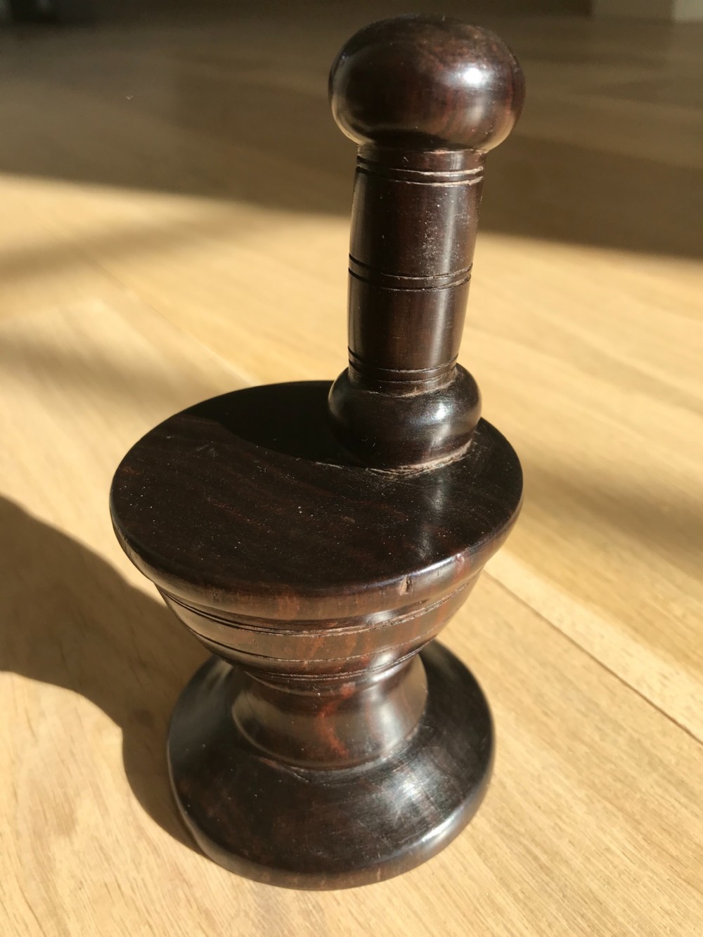 A rare pair of antique treen window stops View VI