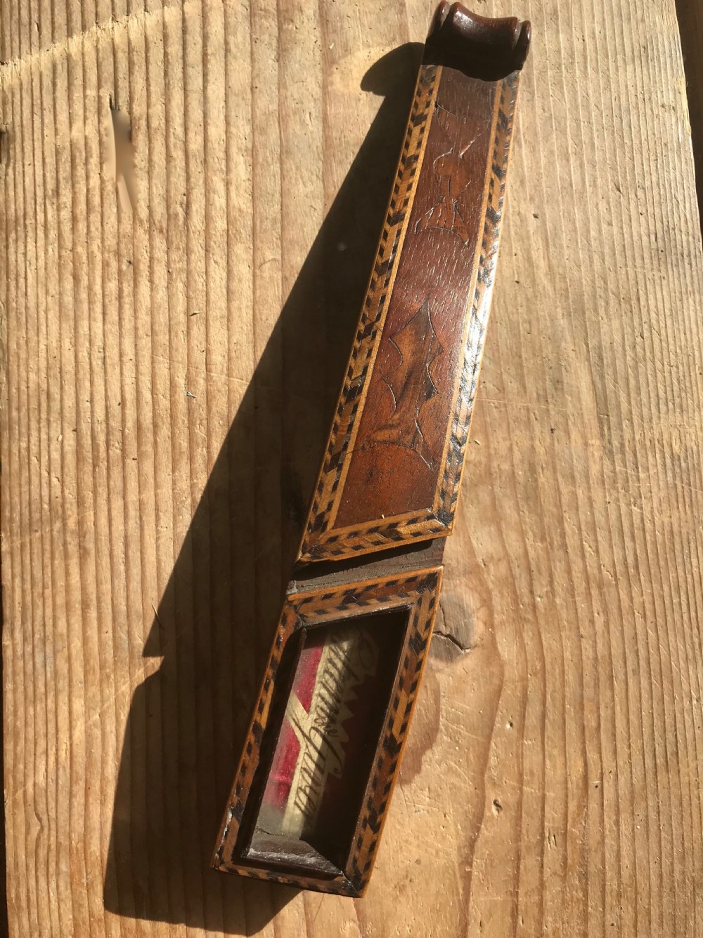 Antique Treen  Knitting Sheath - with motto View II