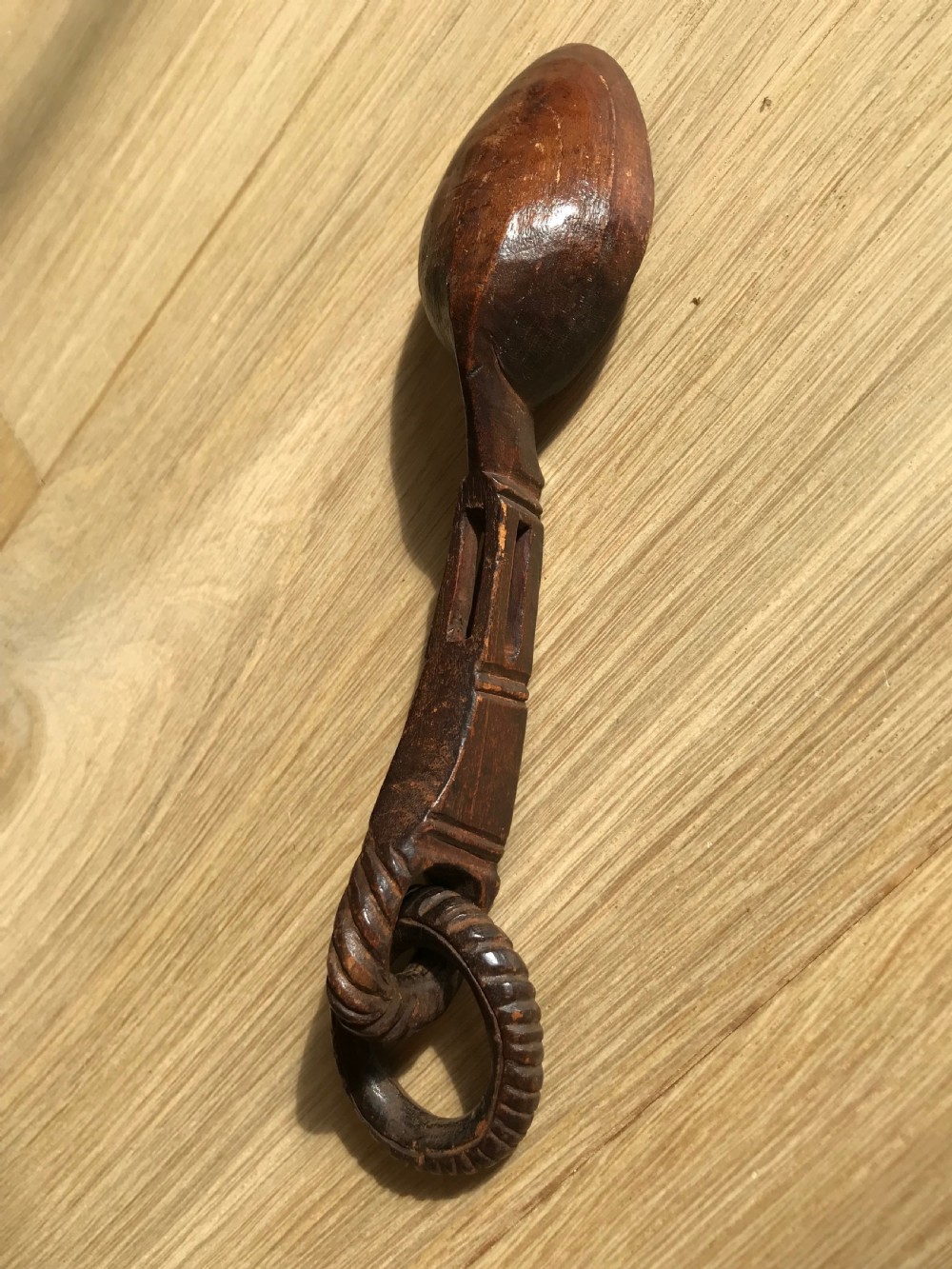 Antique Welsh Lovespoon - open lantern and ball View II