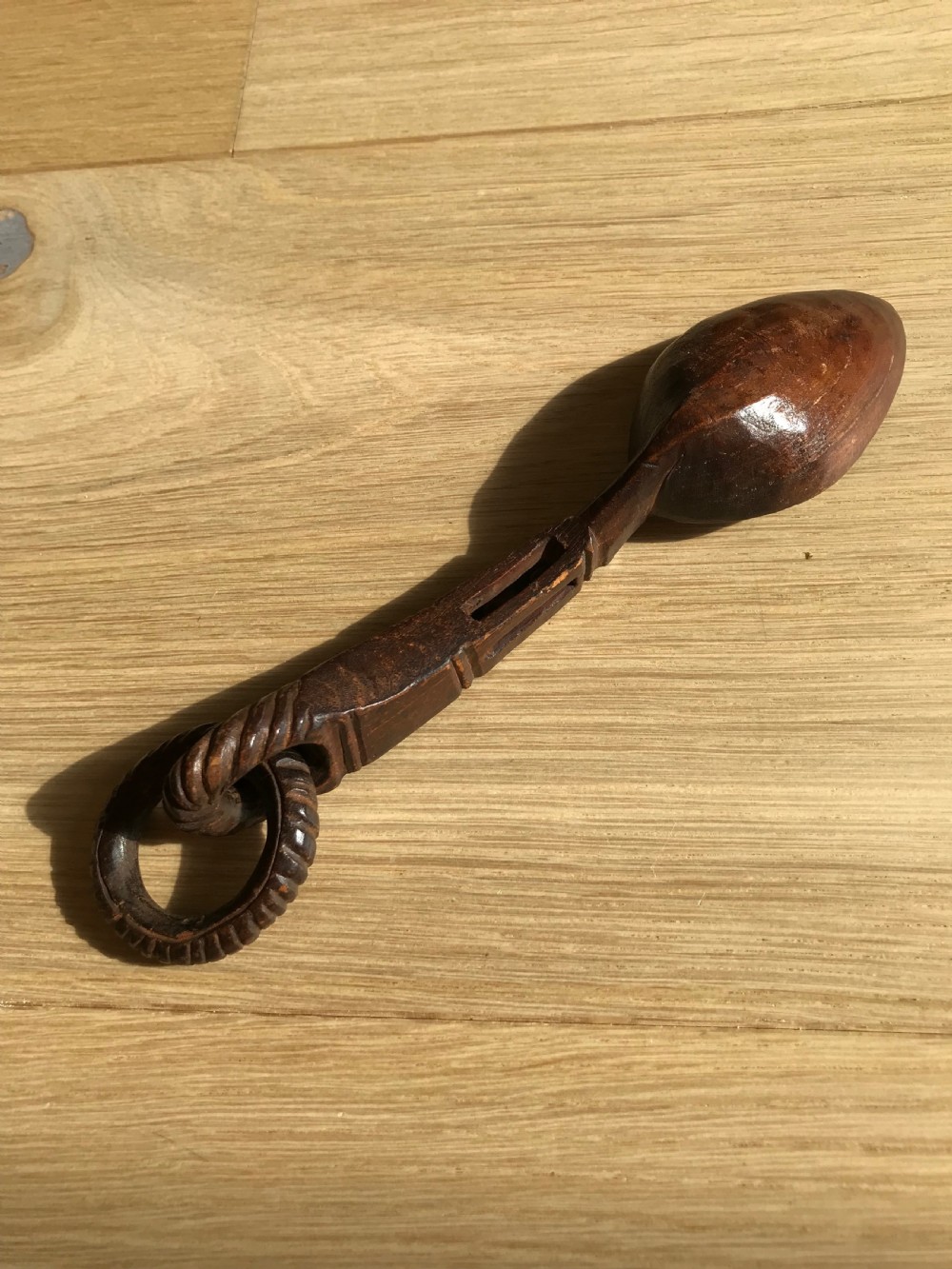 Antique Welsh Lovespoon - open lantern and ball View III