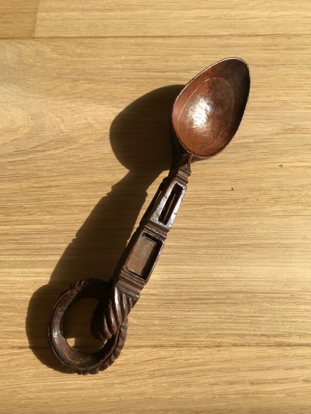 Antique Welsh Lovespoon - open lantern and ball View IV