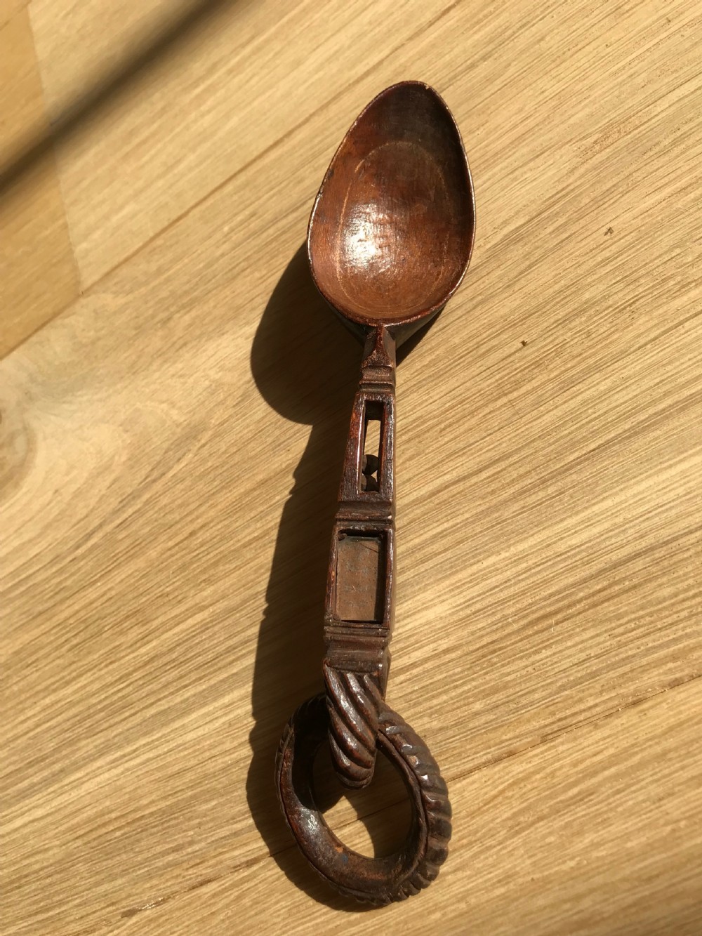 Antique Welsh Lovespoon - open lantern and ball View V