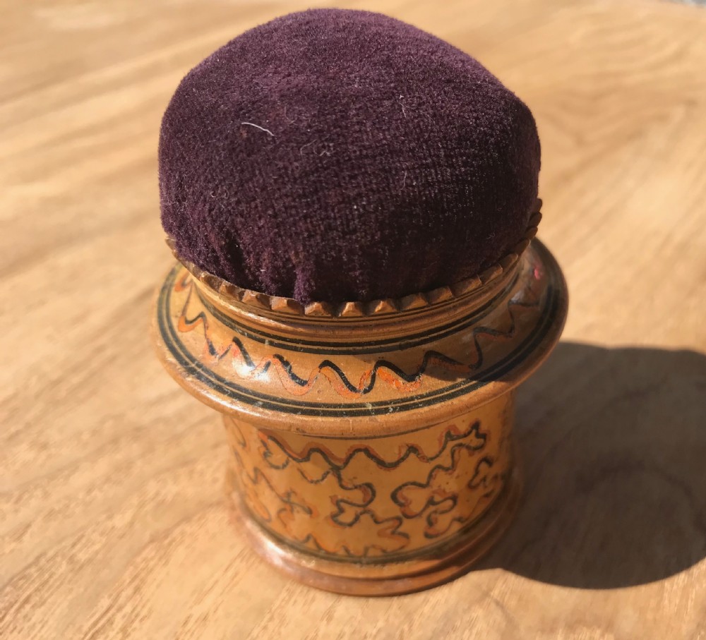 Antique Pin Cushion Box - Tunbridge Ware wriggle work View II