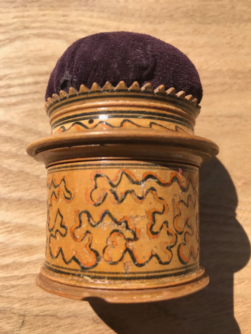 Antique Pin Cushion Box - Tunbridge Ware wriggle work View IV
