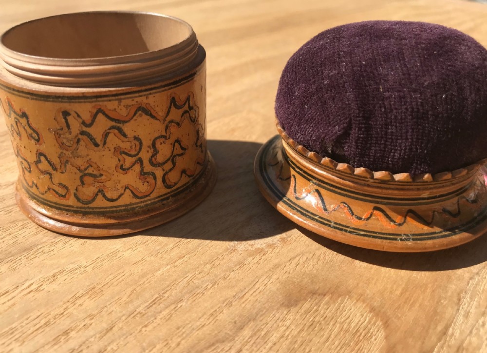 Antique Pin Cushion Box - Tunbridge Ware wriggle work View V