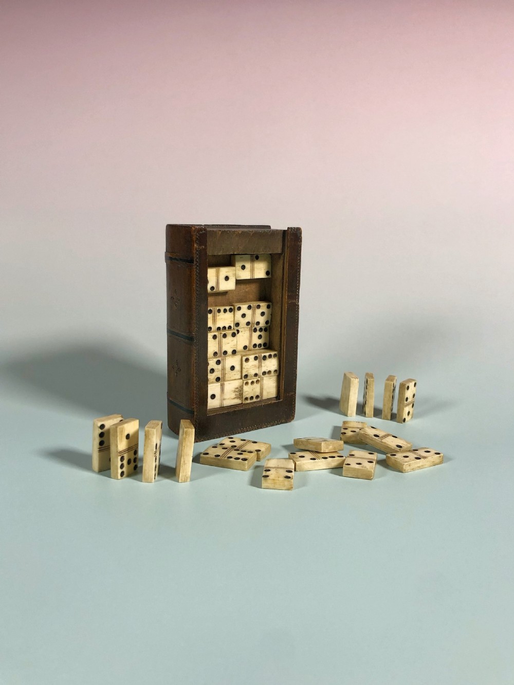 Antique Book Box - Containing 36 bone dominoes
