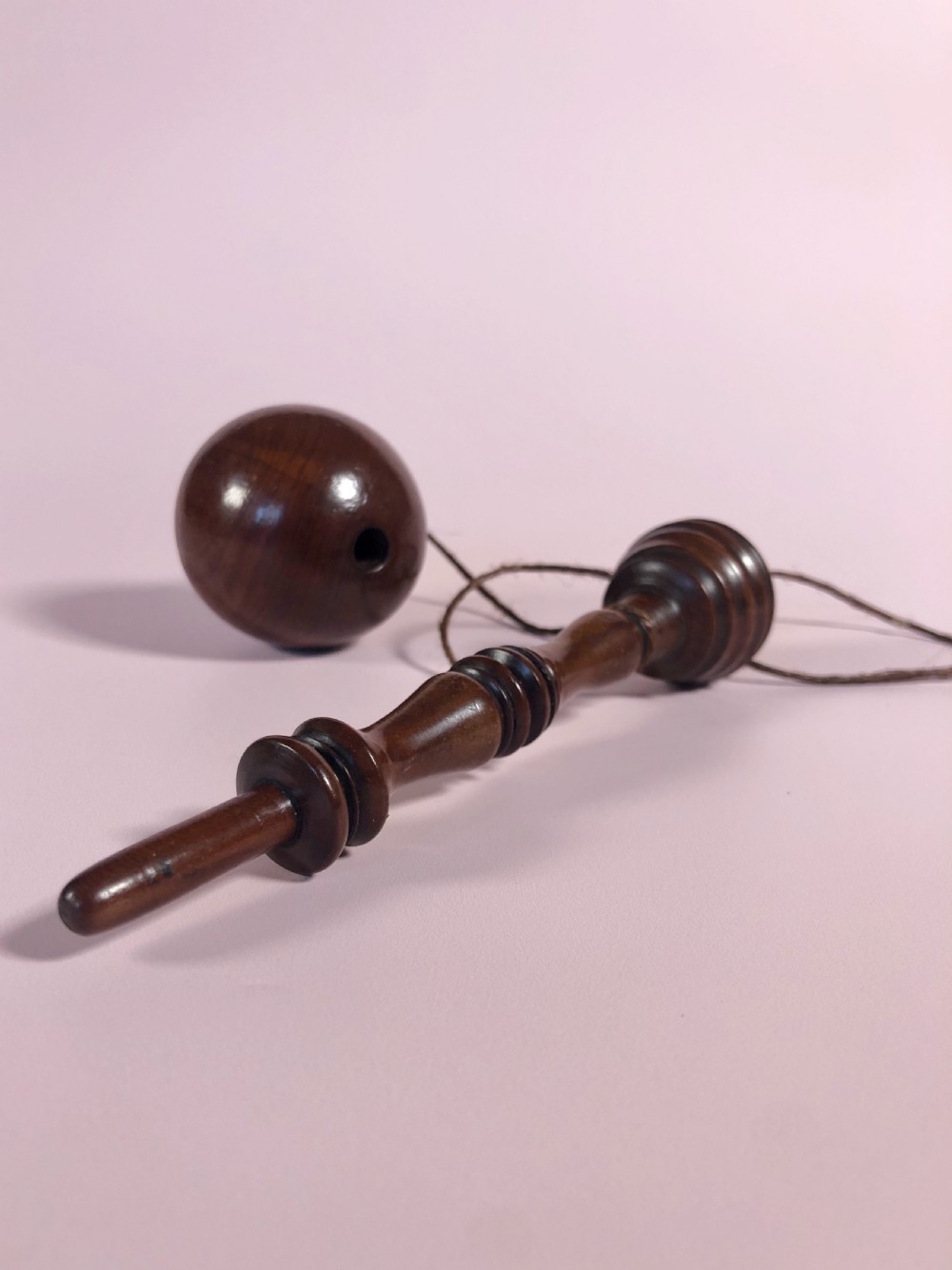 Antique Cherry Wood Bilboquet/ Ball & Cup Game - treen View III