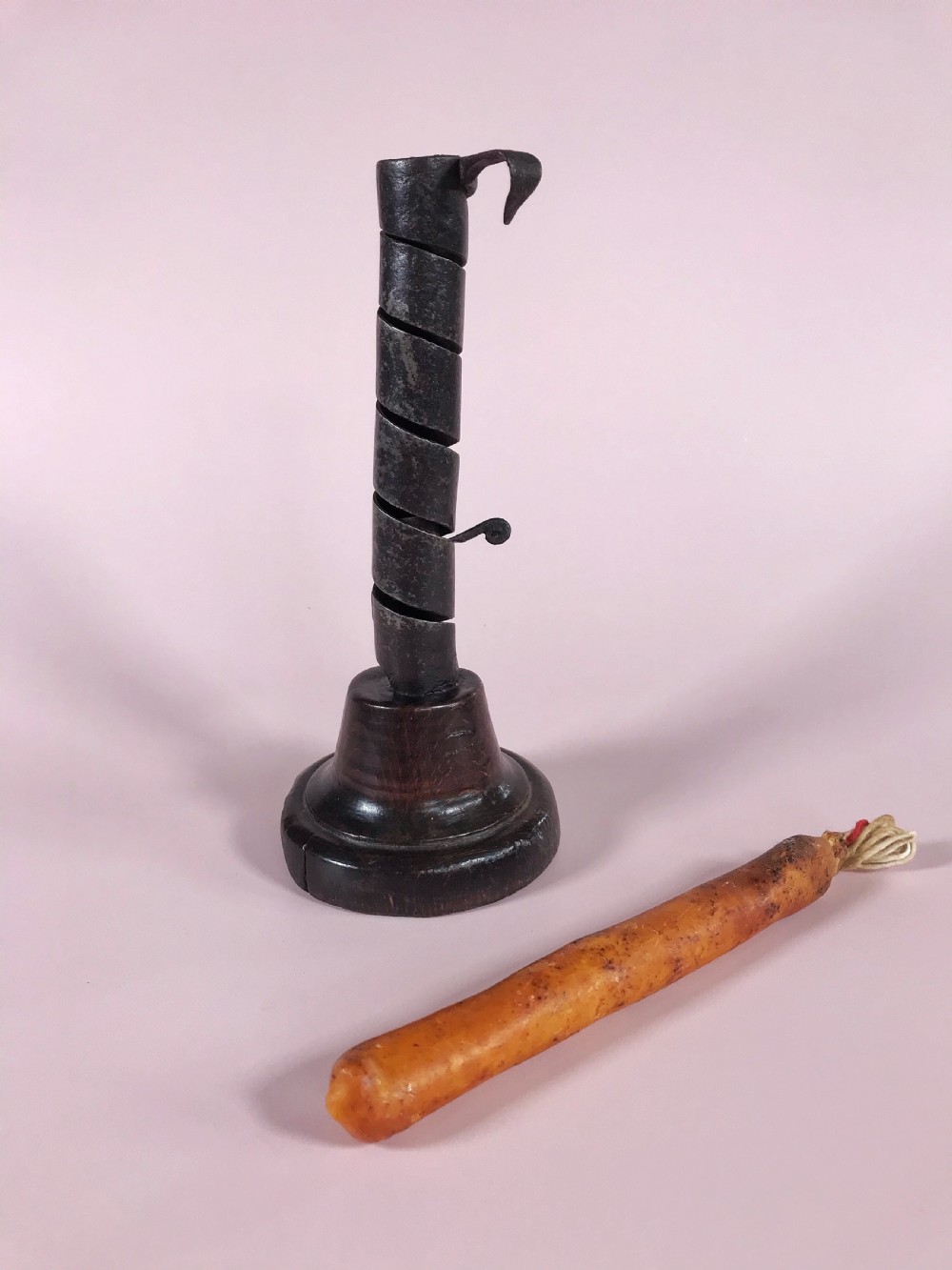 Antique Spiral Candlestick with Tallow Candle View III