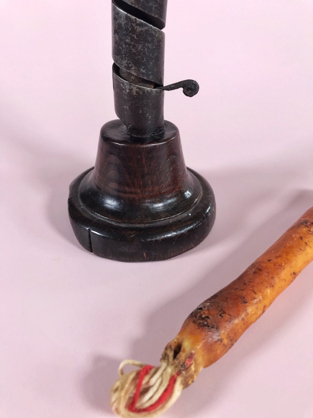 Antique Spiral Candlestick with Tallow Candle View IV