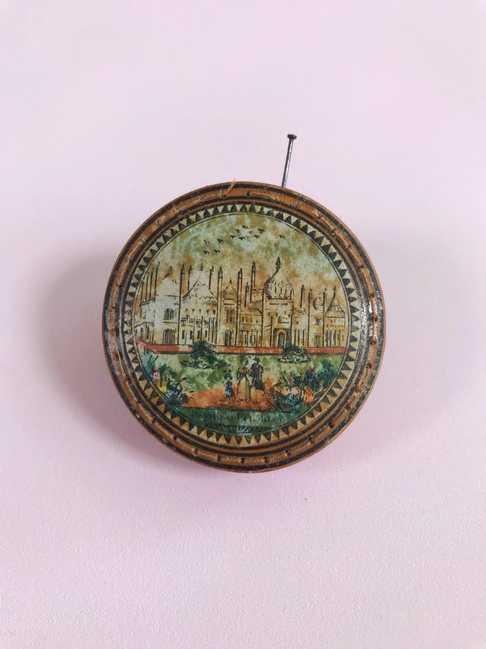 Antique Tunbridge Ware Pin Cushion Wheel View II