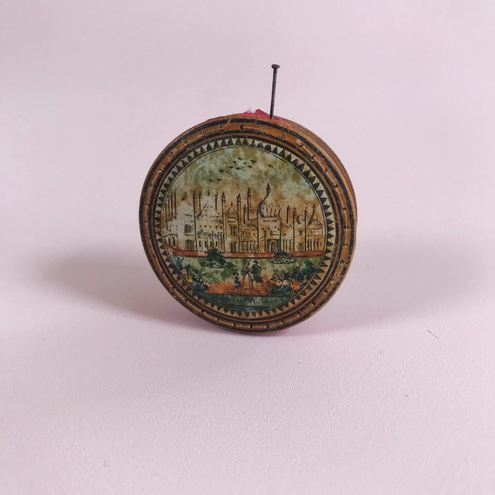 Antique Tunbridge Ware Pin Cushion Wheel View III