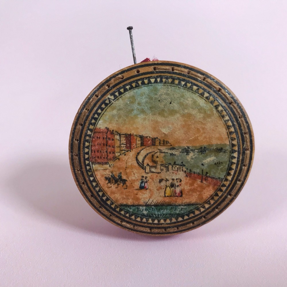Antique Tunbridge Ware Pin Cushion Wheel View IV