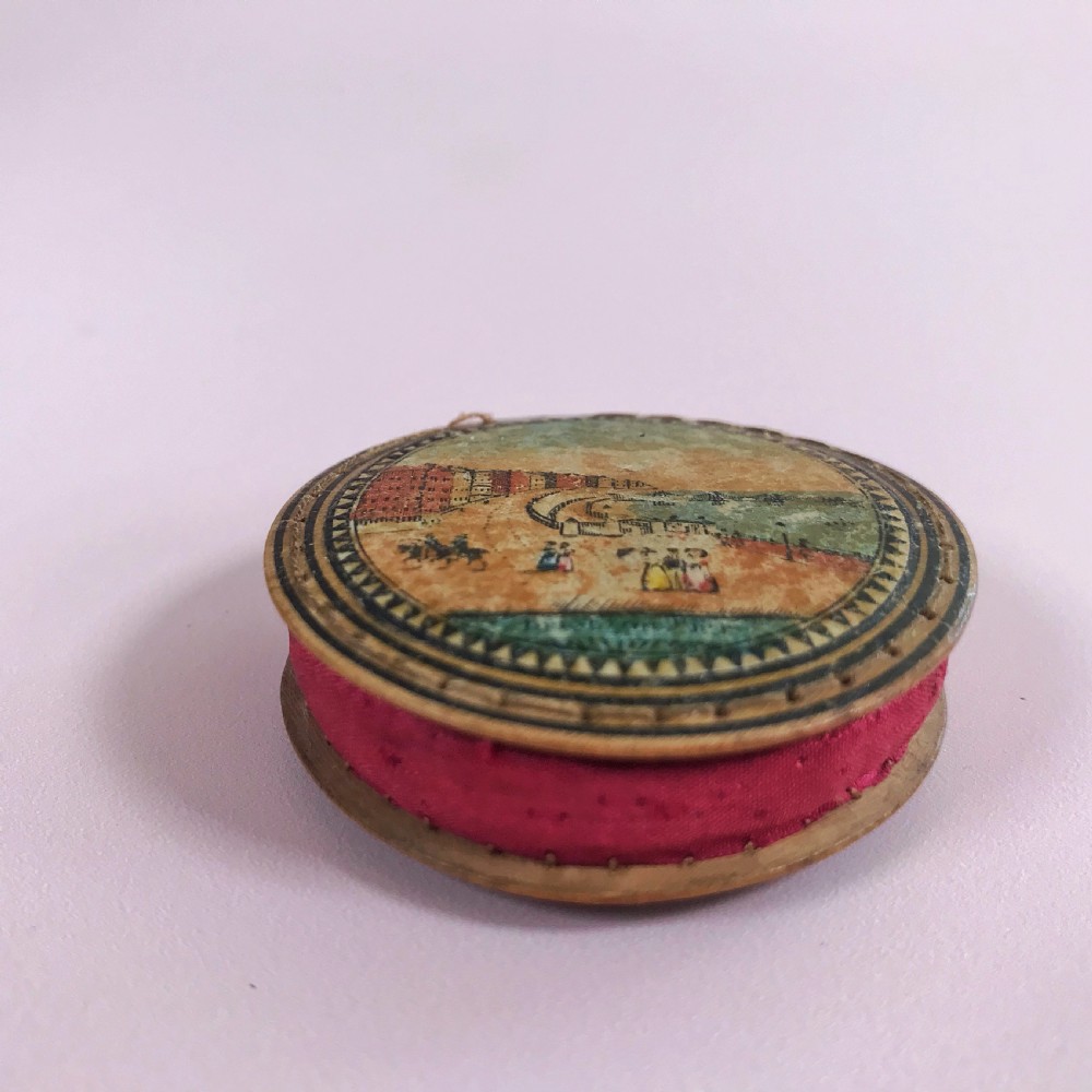 Antique Tunbridge Ware Pin Cushion Wheel View V