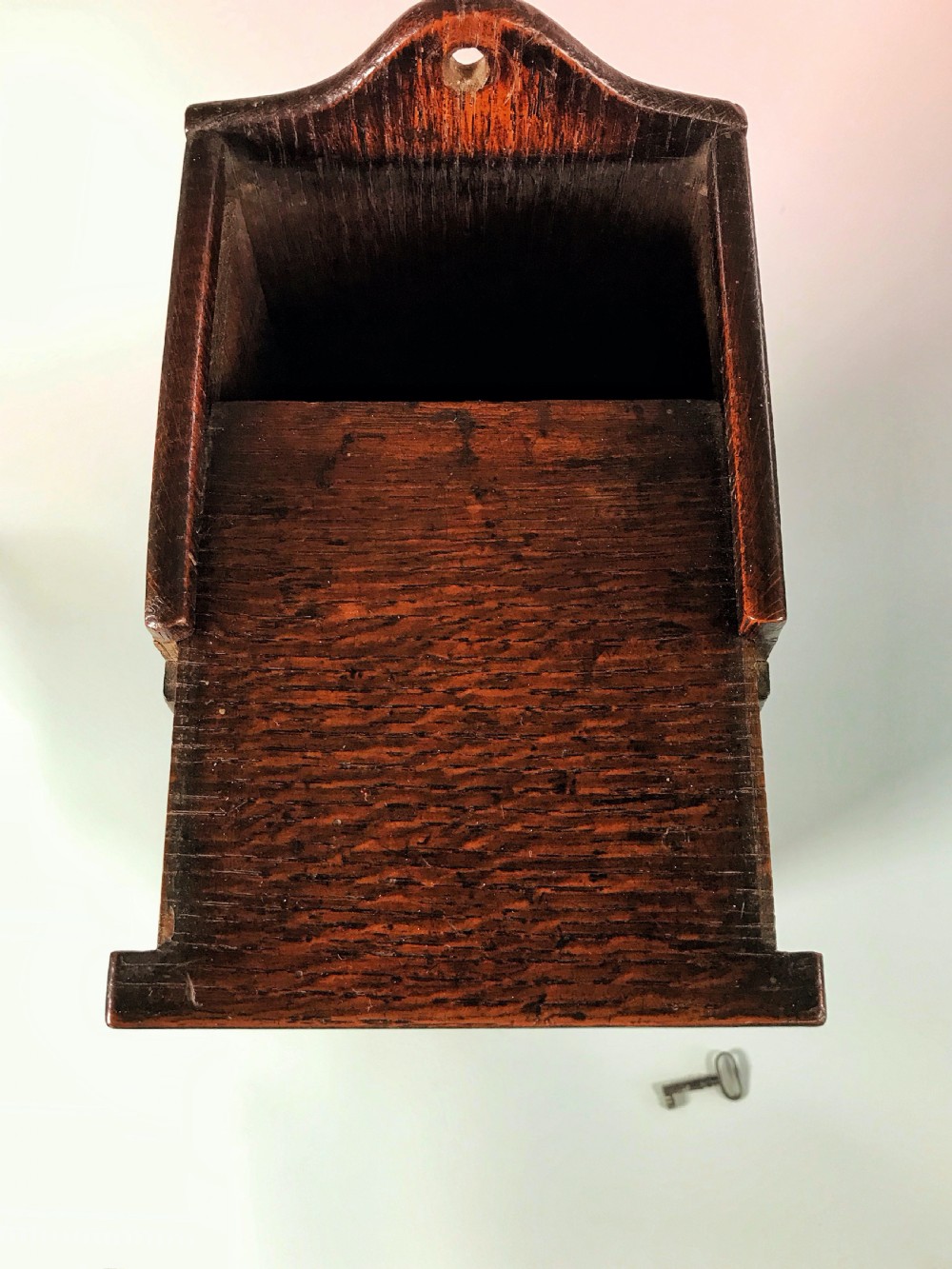 Antique Oak Candle Box with Lock & Key View II
