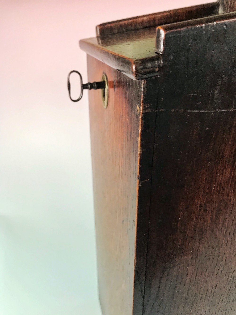 Antique Oak Candle Box with Lock & Key View III