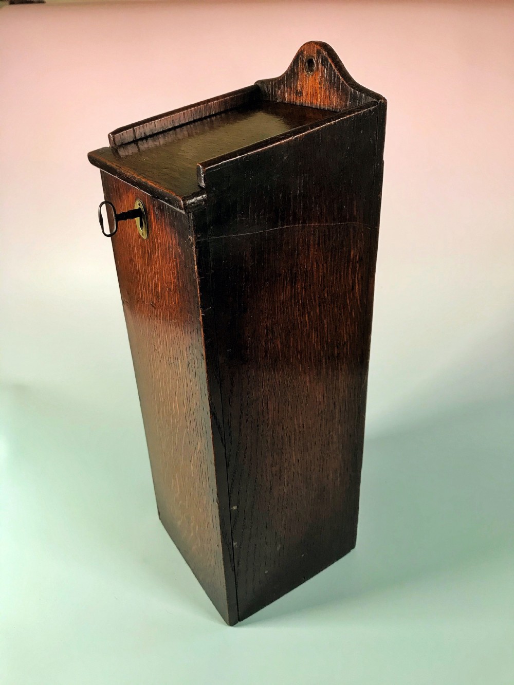 Antique Oak Candle Box with Lock & Key View V