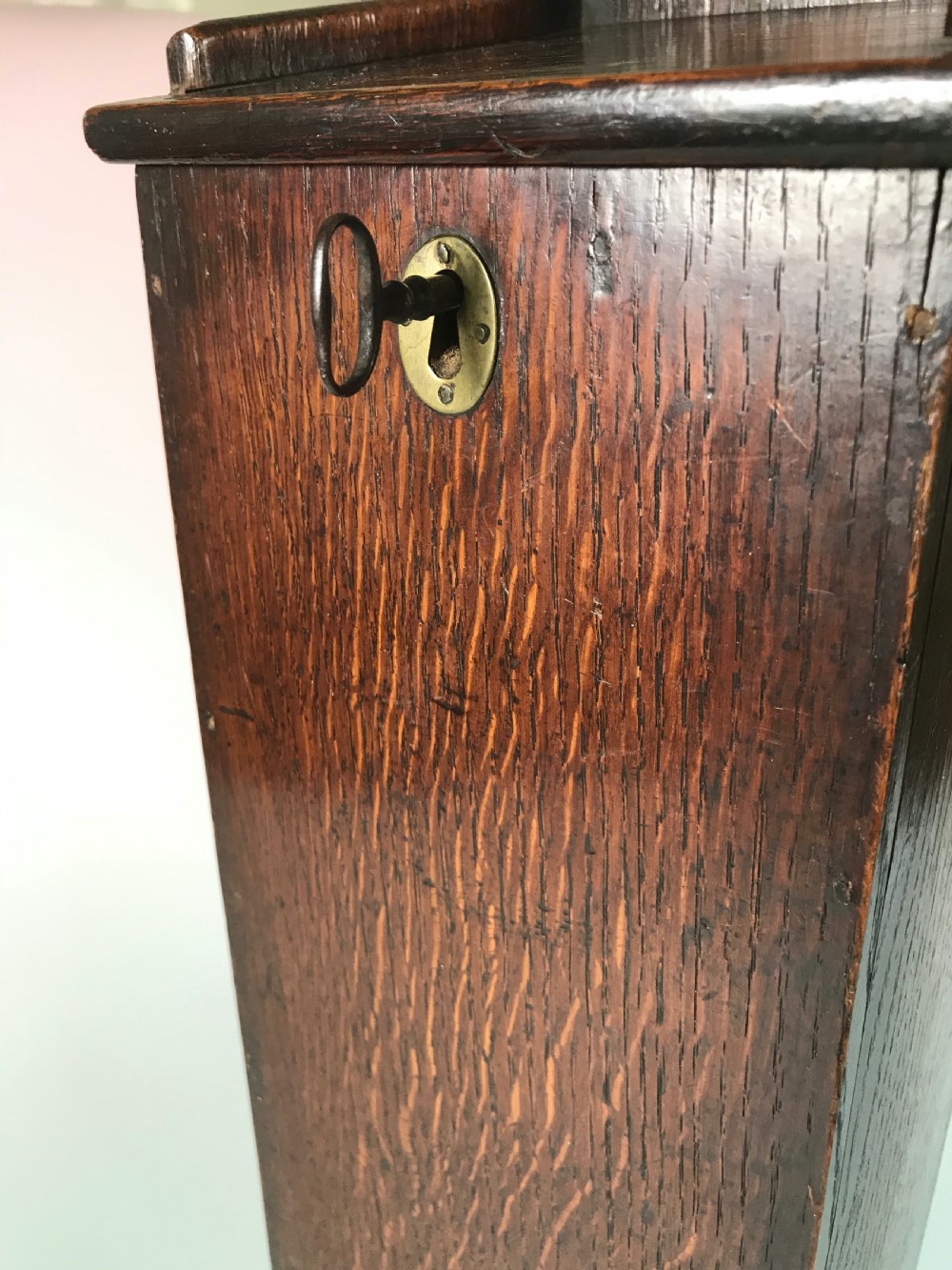Antique Oak Candle Box with Lock & Key View VII