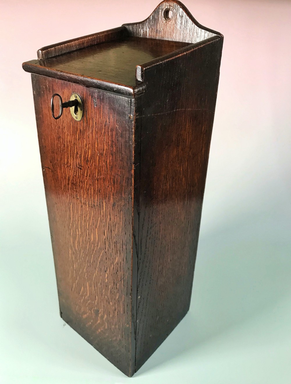 Antique Oak Candle Box with Lock & Key View VIII