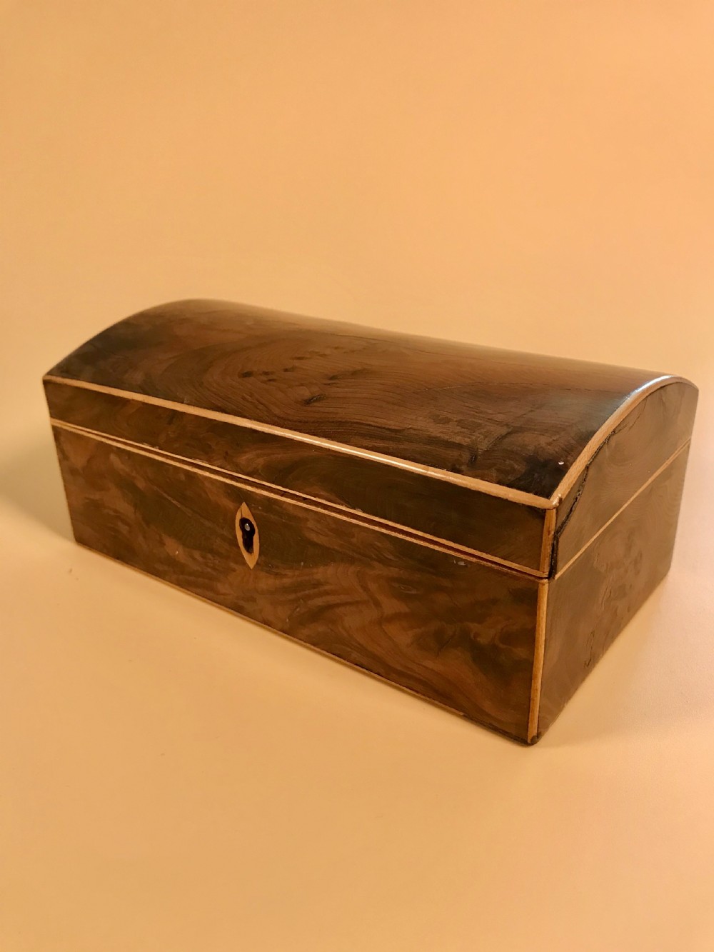 Antique Yew Wood Domed Topped Box - dated 1817