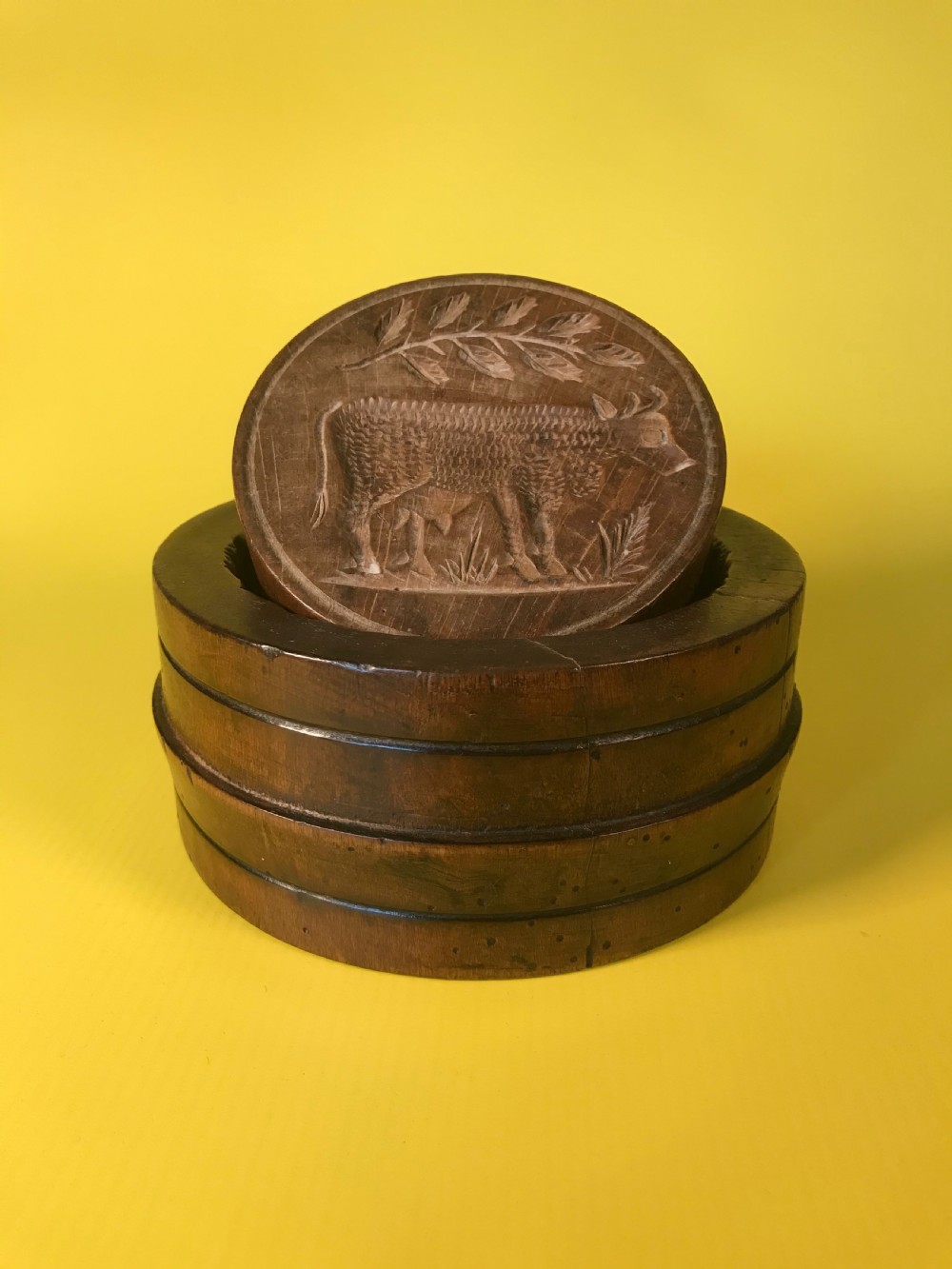 Antique Two Piece Butter Mould - Treen