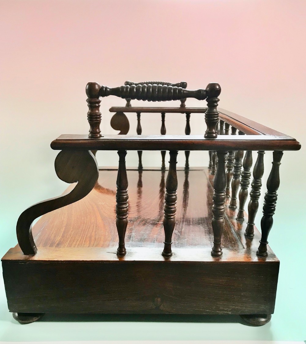 Antique Rosewood Book Carrier/ Trough - with a drawer for stationery View II