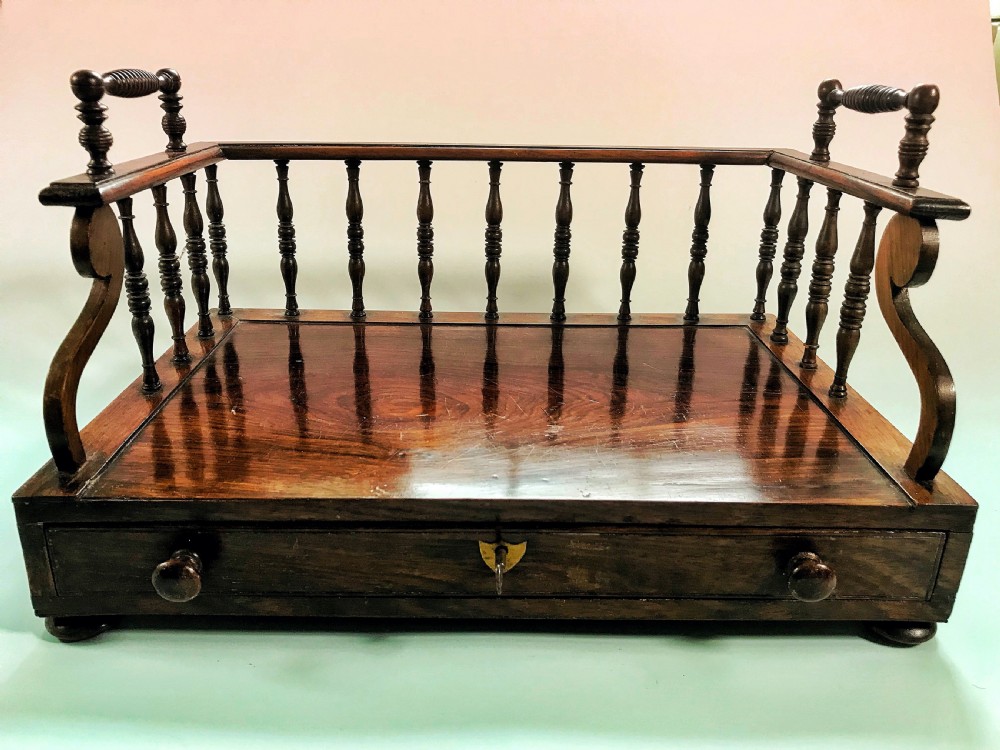 Antique Rosewood Book Carrier/ Trough - with a drawer for stationery View IV
