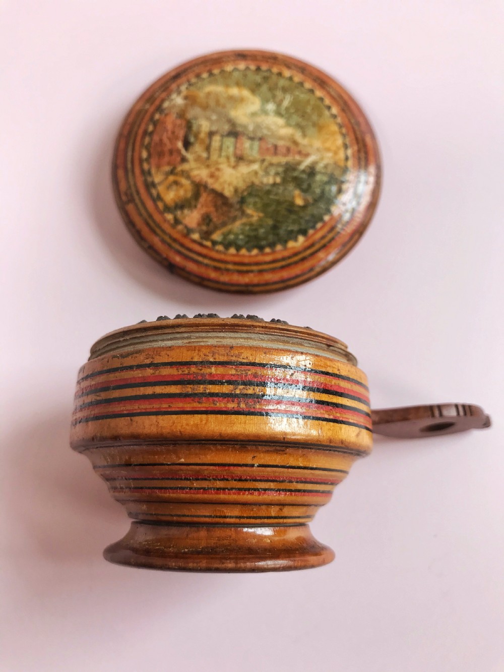 Antique Table Nutmeg Grater - Early  Tunbridge Ware - probably by Wise View VI