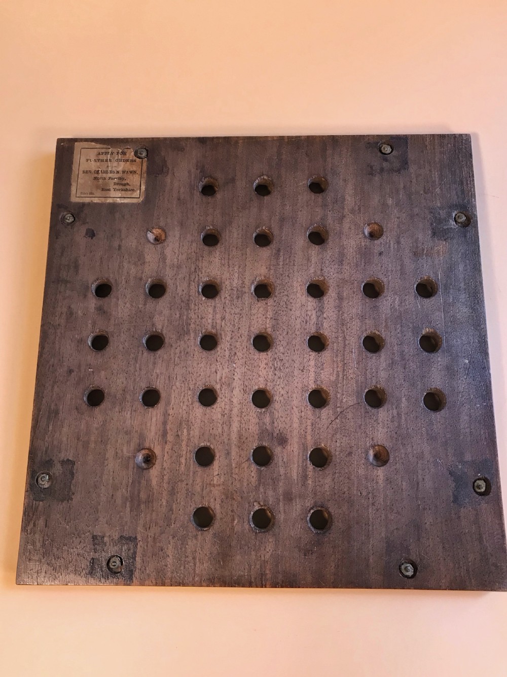 Antique Square Solitairte Board - old label View IV