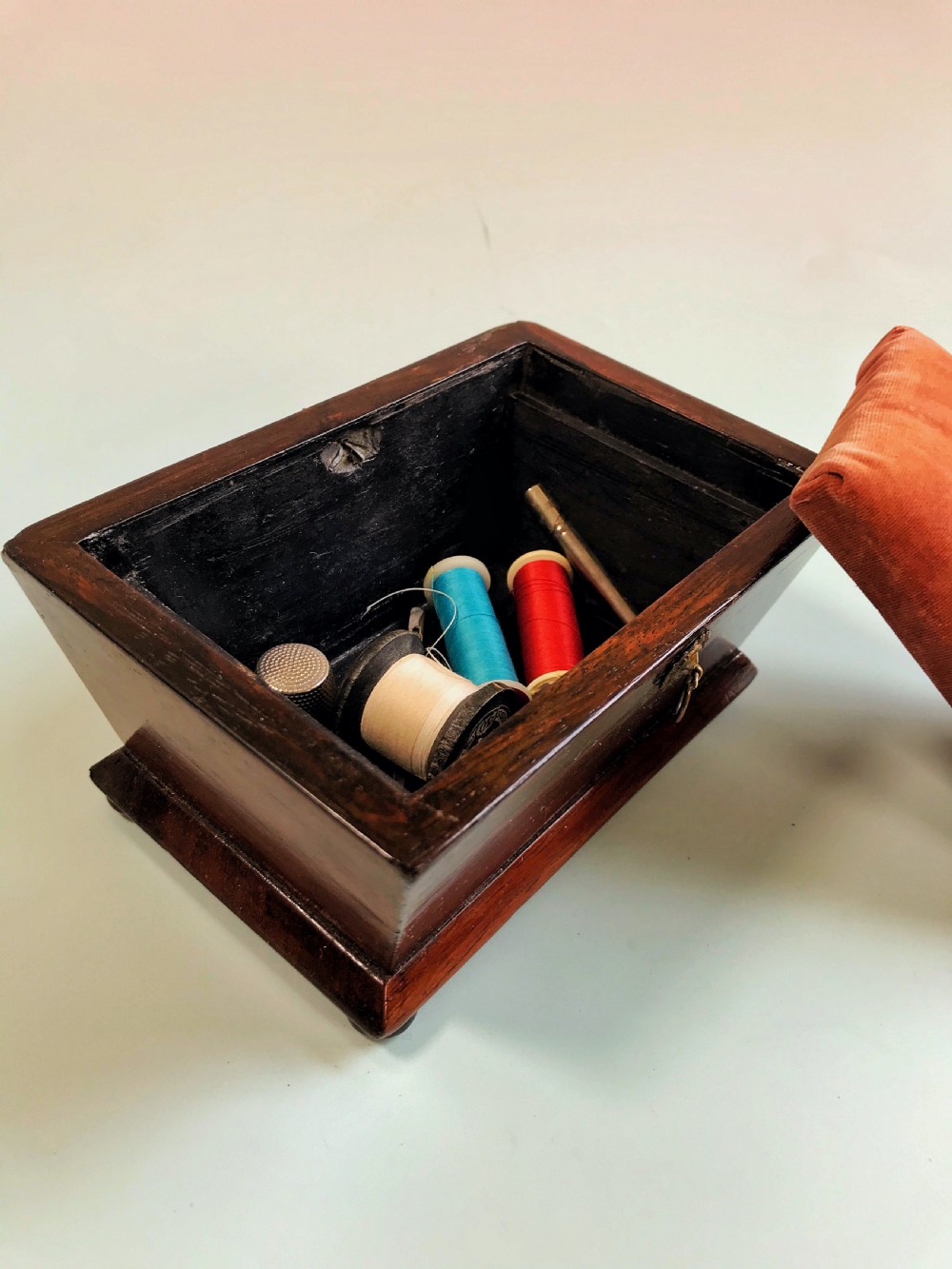 Antique Rosewood Pin Cushion & Sewing Box View II