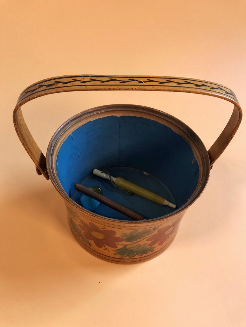 An Antique Circular Painted Sewing Box View II