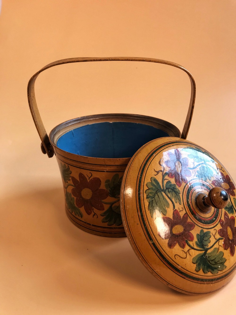 An Antique Circular Painted Sewing Box View III