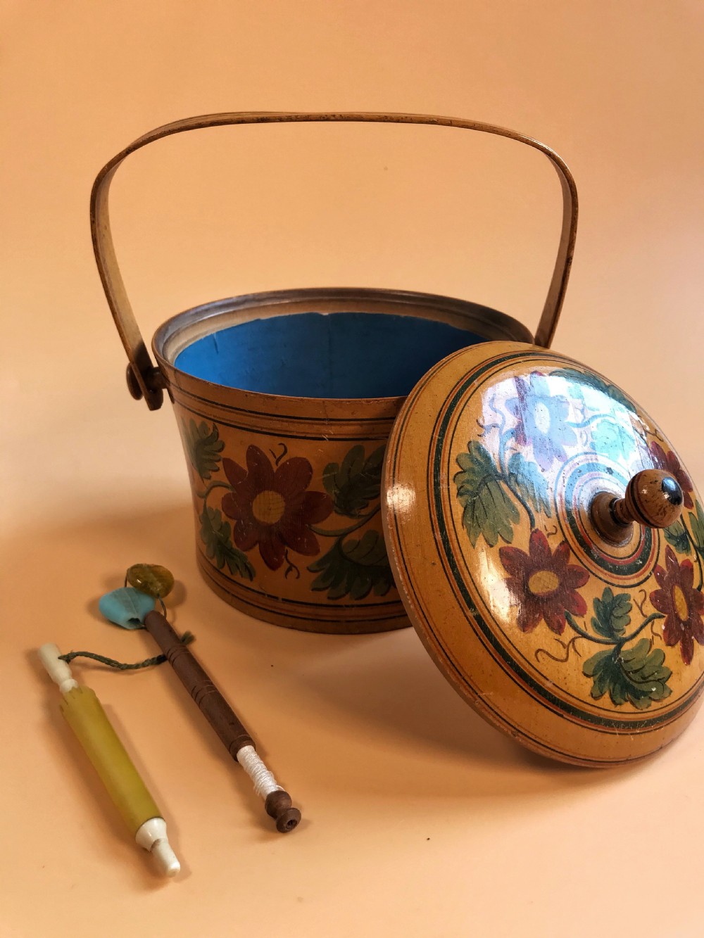 An Antique Circular Painted Sewing Box View IV
