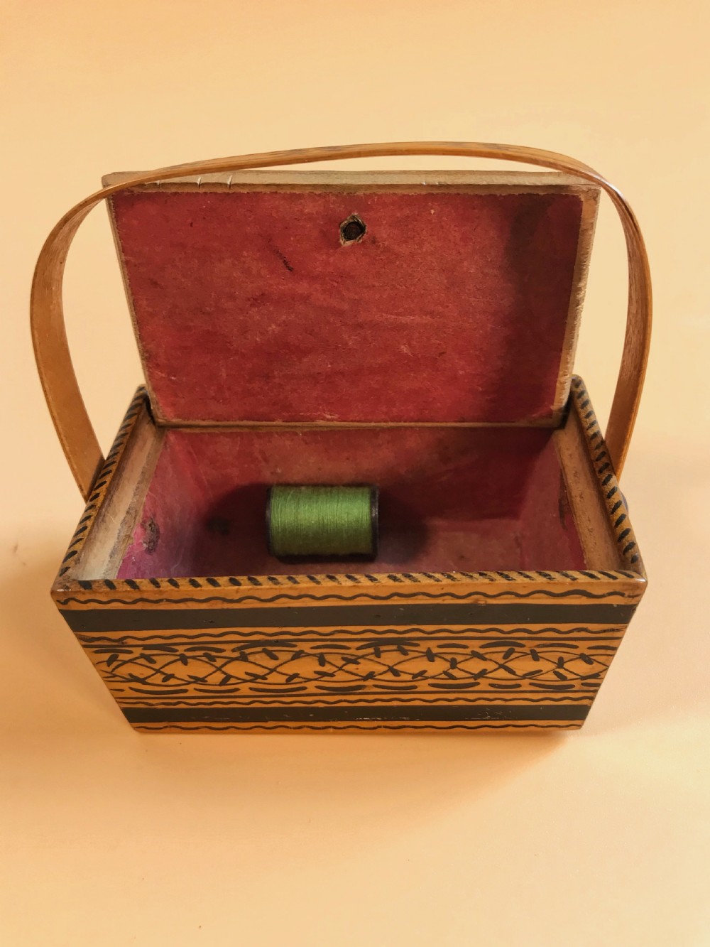 A Small Antique Penwork  Basket View V