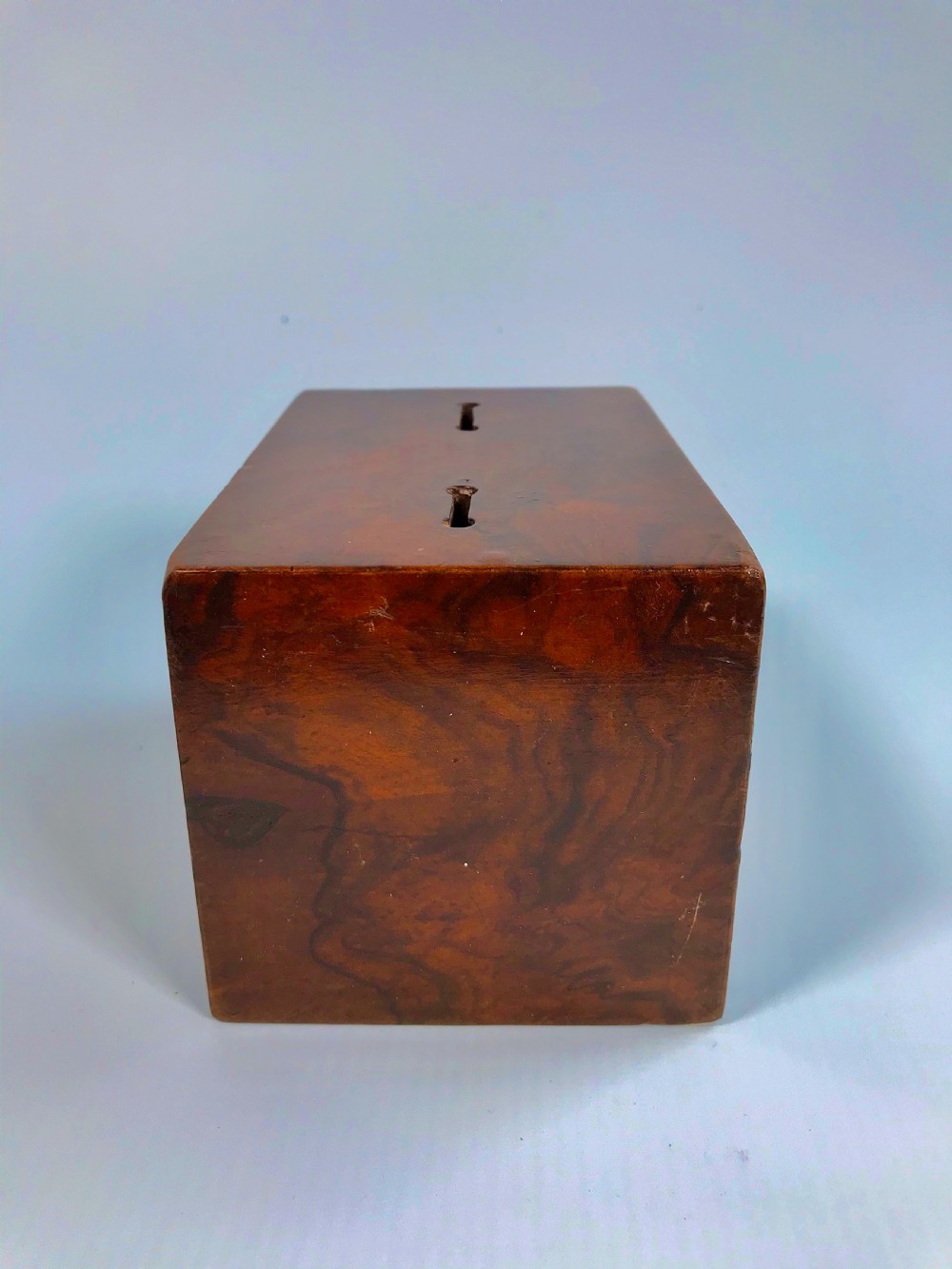 Antique Walnut Money Box - teo different size coin slots View II