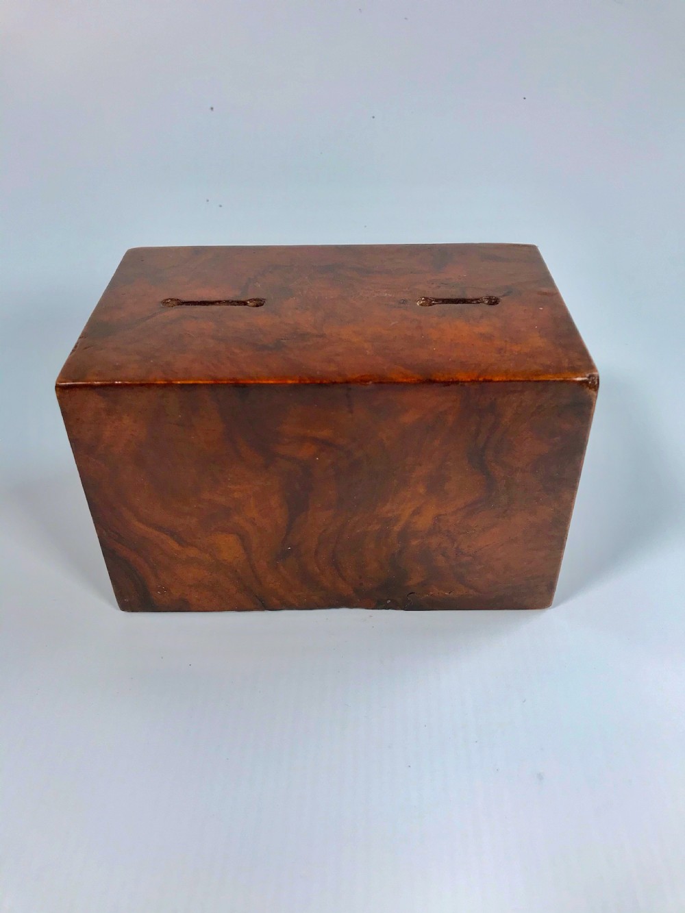 Antique Walnut Money Box - teo different size coin slots View V