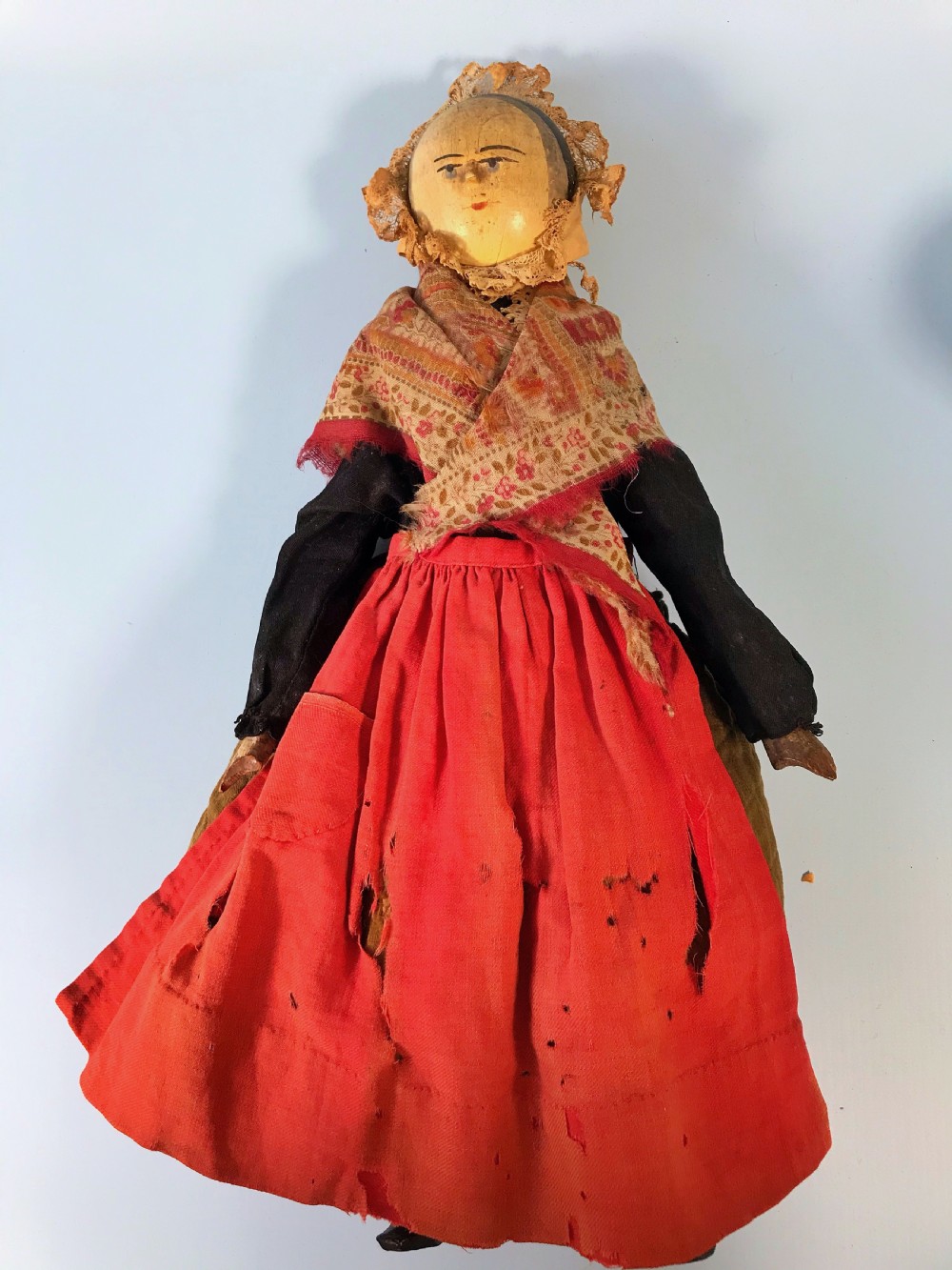 A Large Grodnertal Type Doll - in old clothes View V