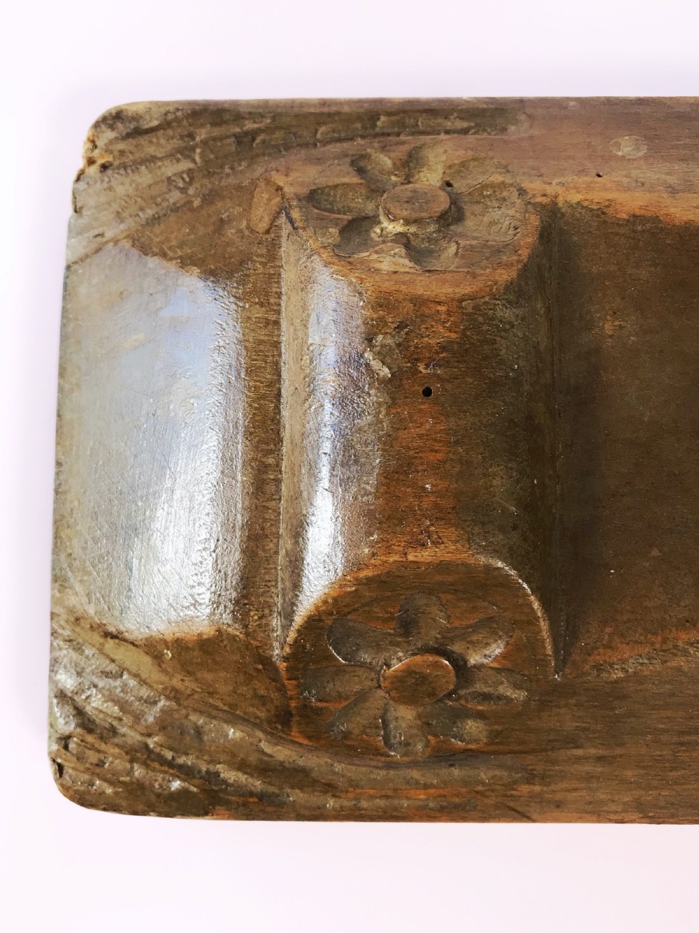Antique Treen Washing Bat - carved flowers View III