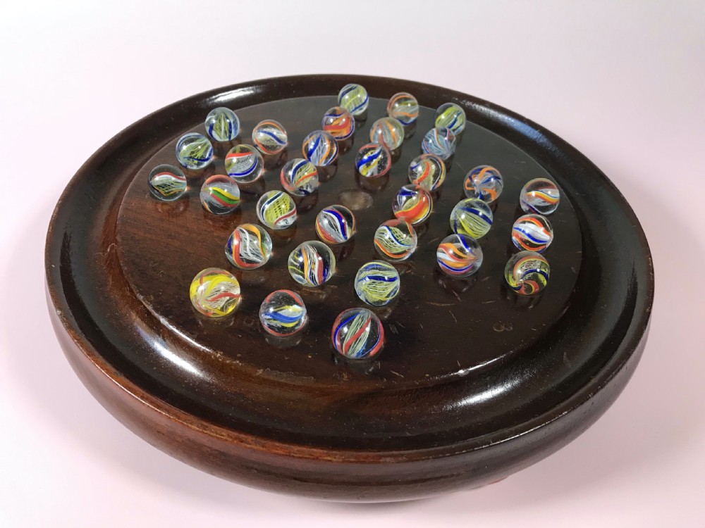 Antique Solitaire Board with late 19th century Marbles View II