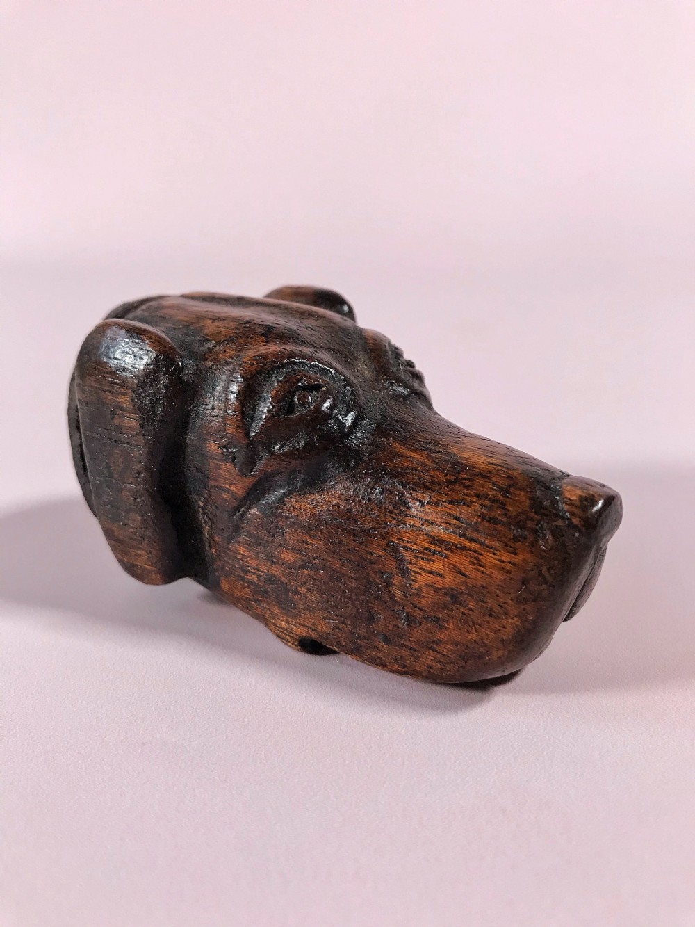 Antique Treen Snuff Box - Dogs Head