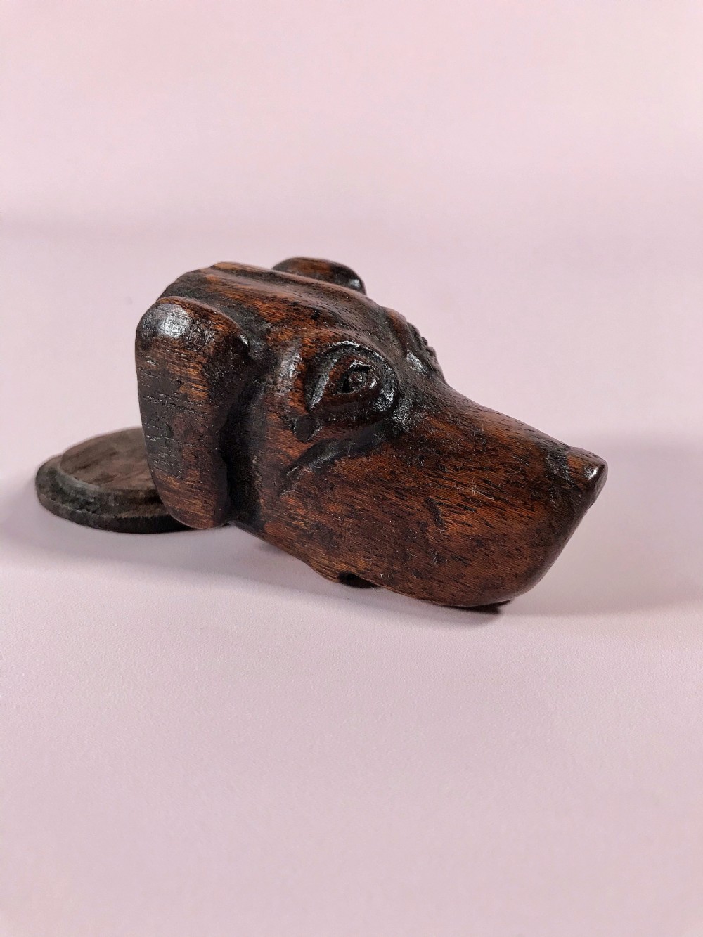 Antique Treen Snuff Box - Dogs Head View II