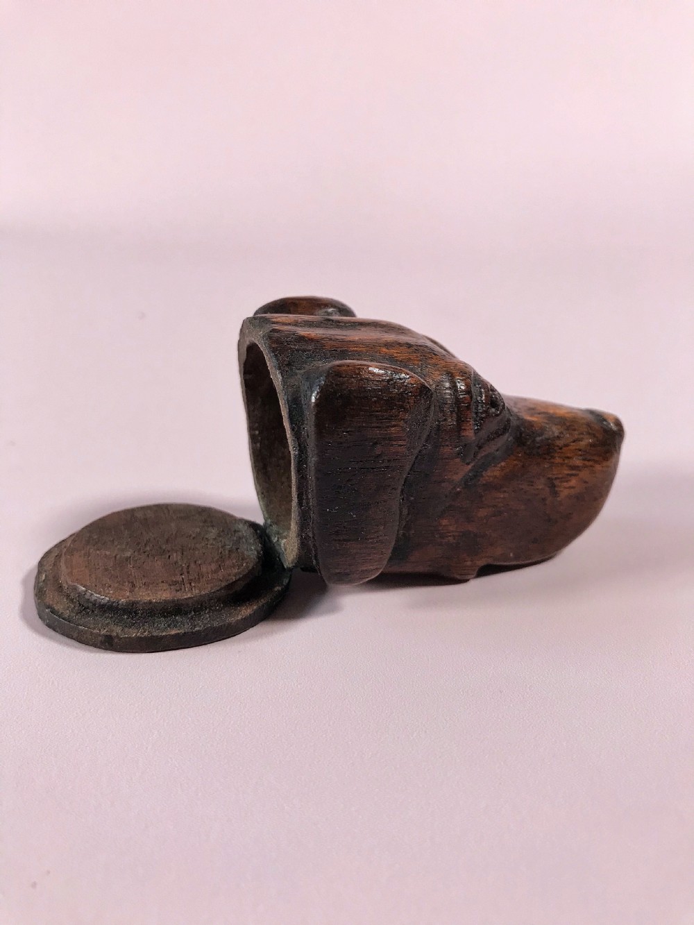 Antique Treen Snuff Box - Dogs Head View IV