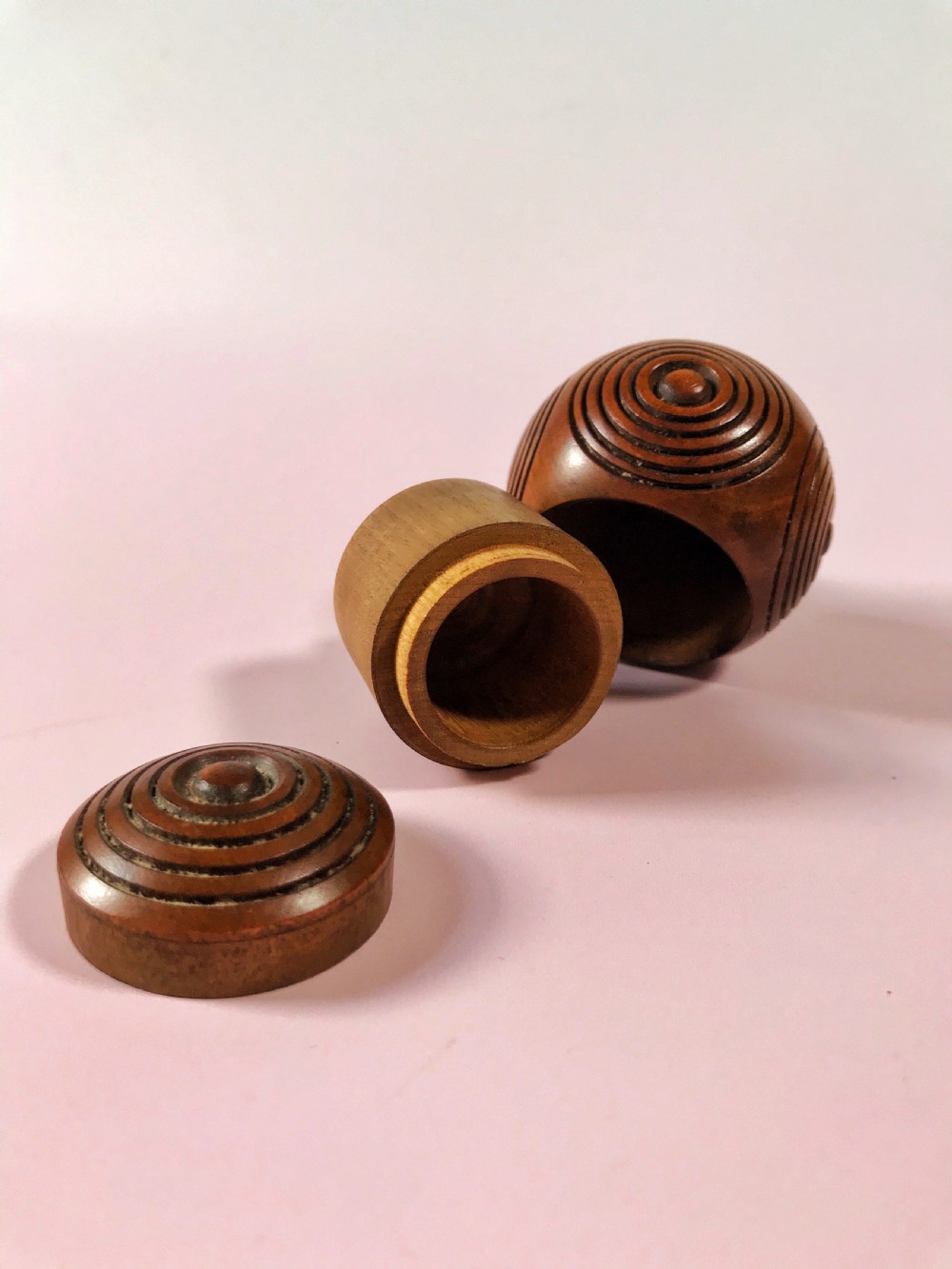 Antique Treen Puzzle Ball Snuff Box View III