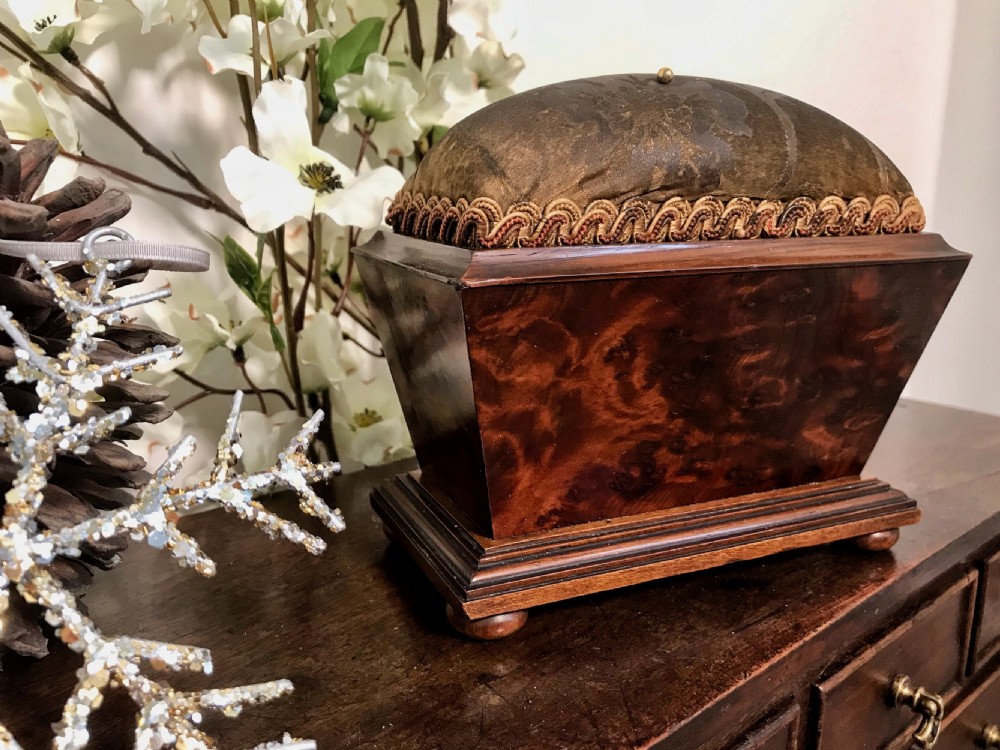 Antique Yew Wood Sewing/Pin Cushion Box