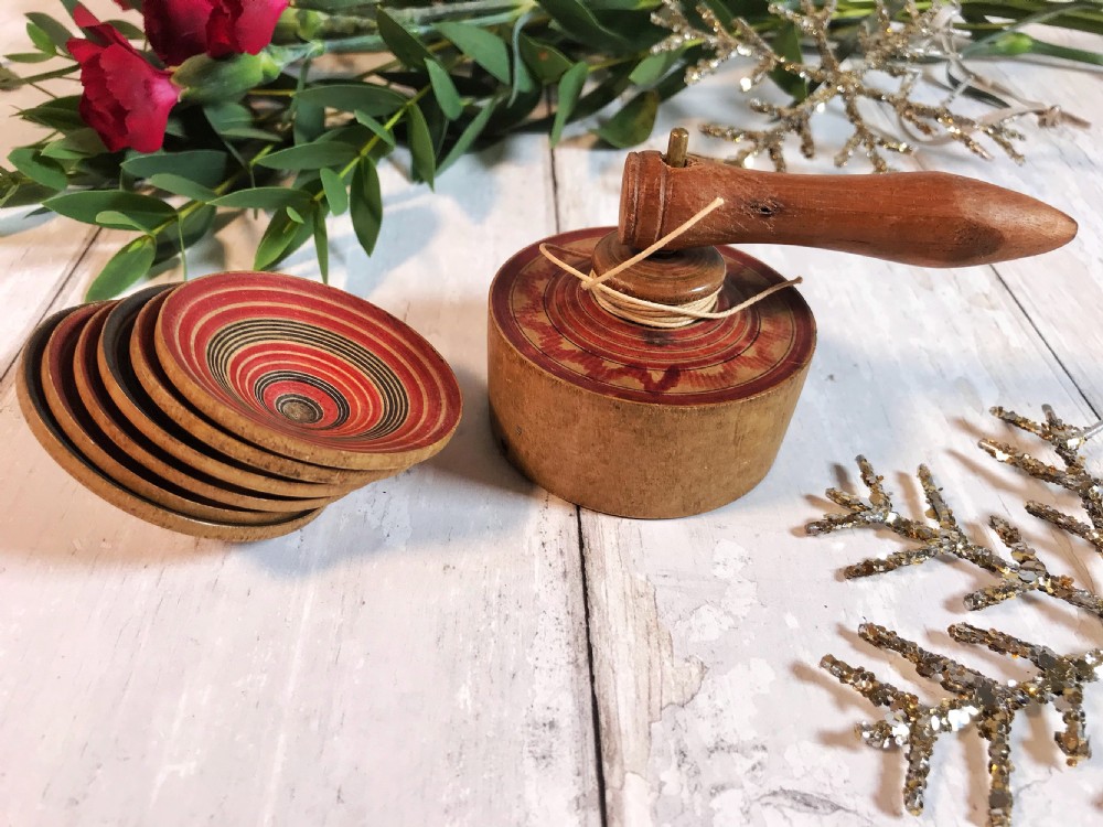 Antique Parachute Spinning Top - Six tops inside View III