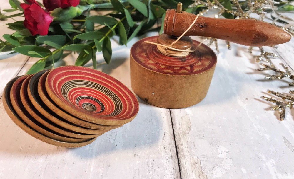 Antique Parachute Spinning Top - Six tops inside View V