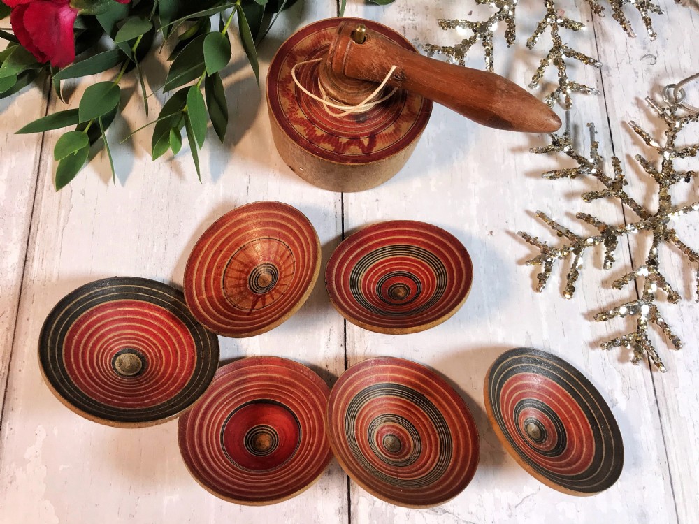 Antique Parachute Spinning Top - Six tops inside View VI